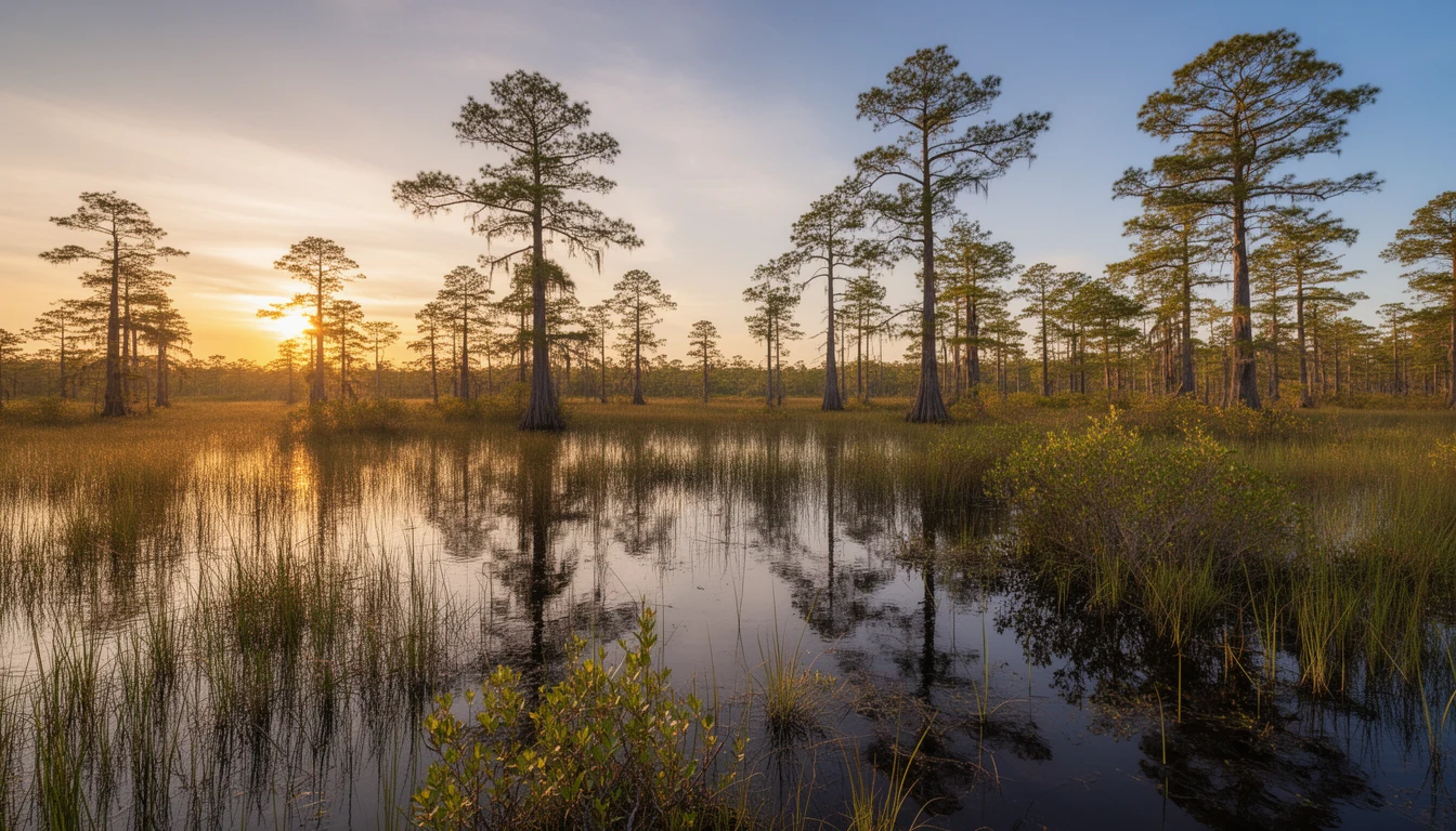Blackwater pocosin wetland with bald cypress near Columbia, Tyrrell County NC