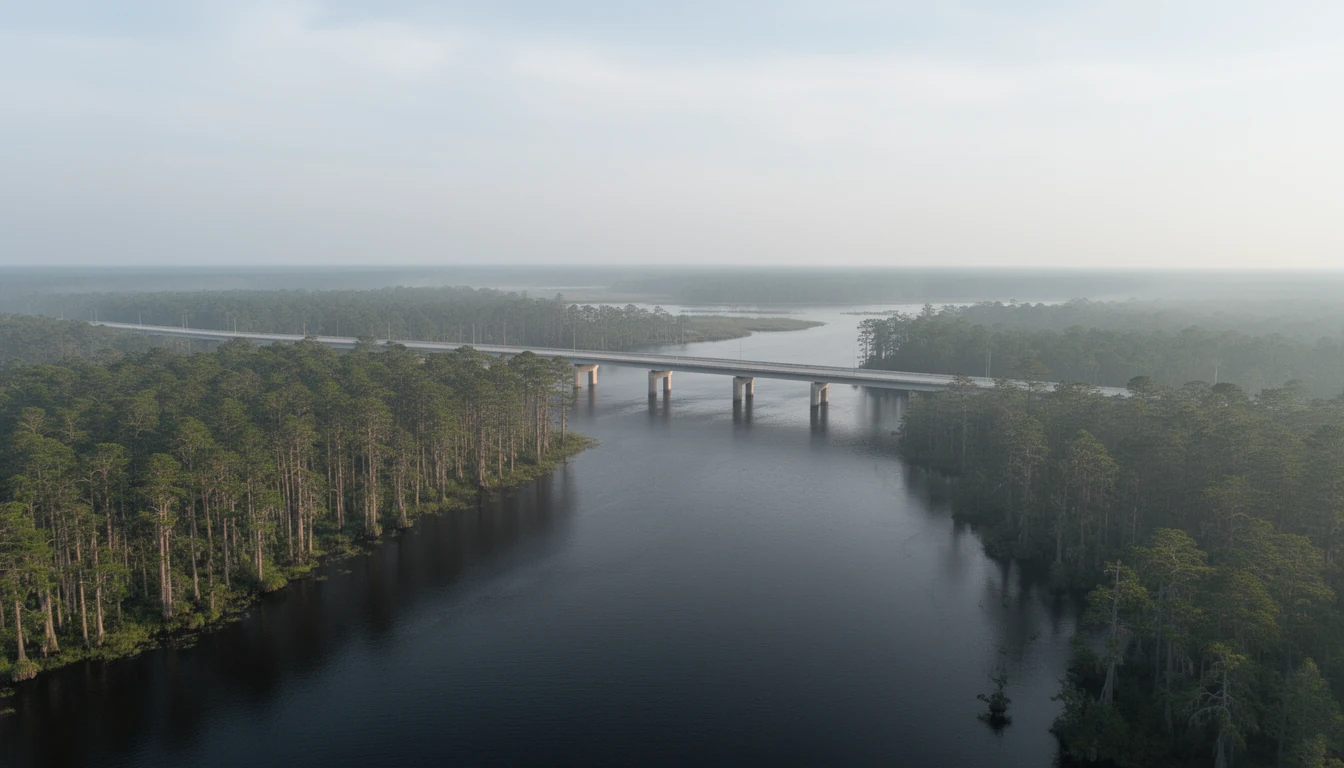 US-64 crossing the Alligator River on the Lindsay C. Warren Bridge, Tyrrell County NC