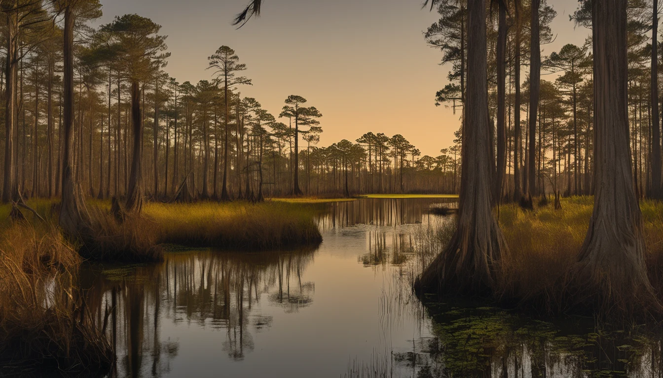 Blackwater of the Alligator River winding through cypress and marsh in Tyrrell County NC